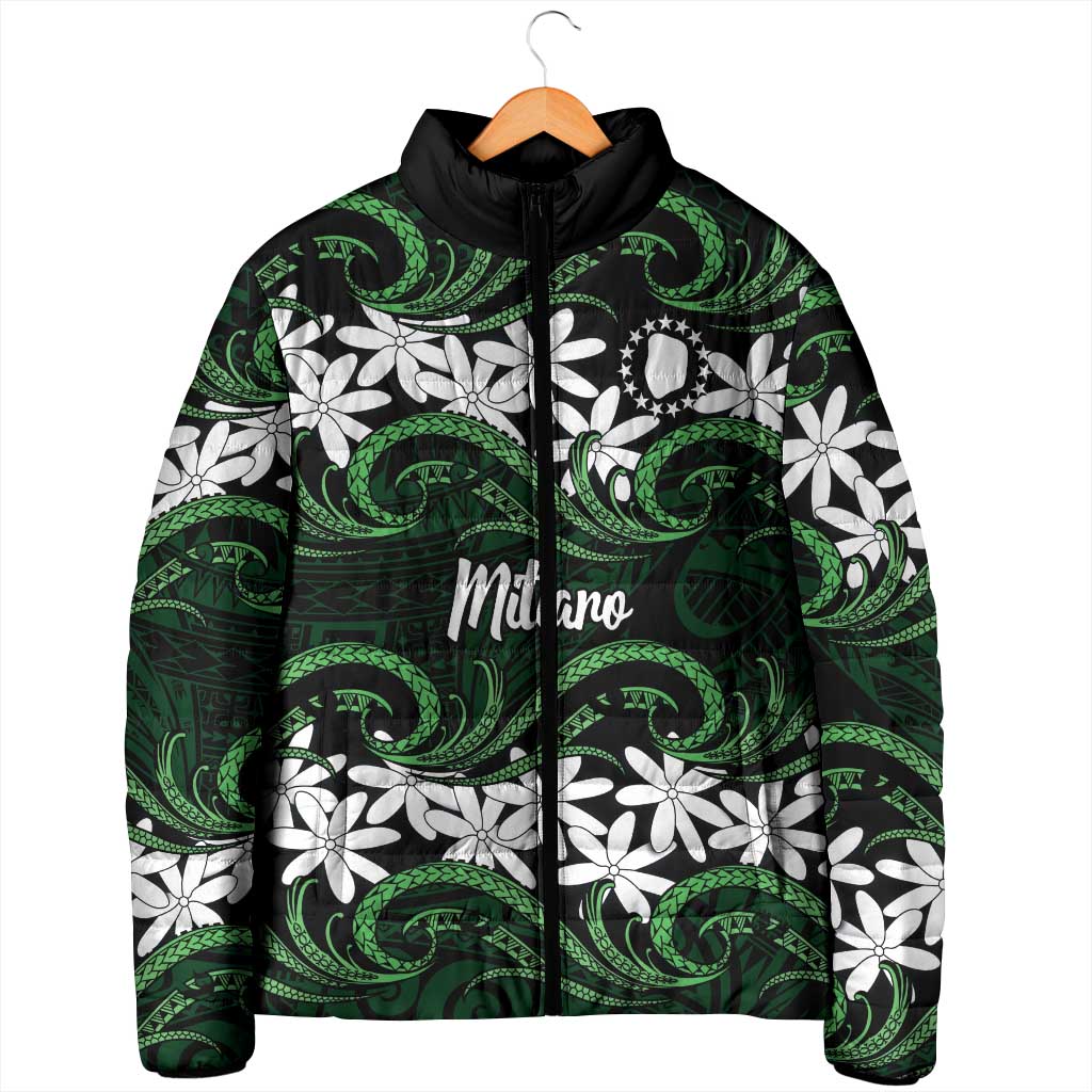 Personalised Cook Islands Mitiaro Padded Jacket Tiare Maori Polynesian Waves Tattoo