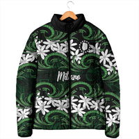 Personalised Cook Islands Mitiaro Padded Jacket Tiare Maori Polynesian Waves Tattoo