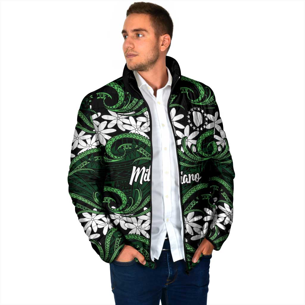 Personalised Cook Islands Mitiaro Padded Jacket Tiare Maori Polynesian Waves Tattoo