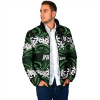 Personalised Cook Islands Mitiaro Padded Jacket Tiare Maori Polynesian Waves Tattoo