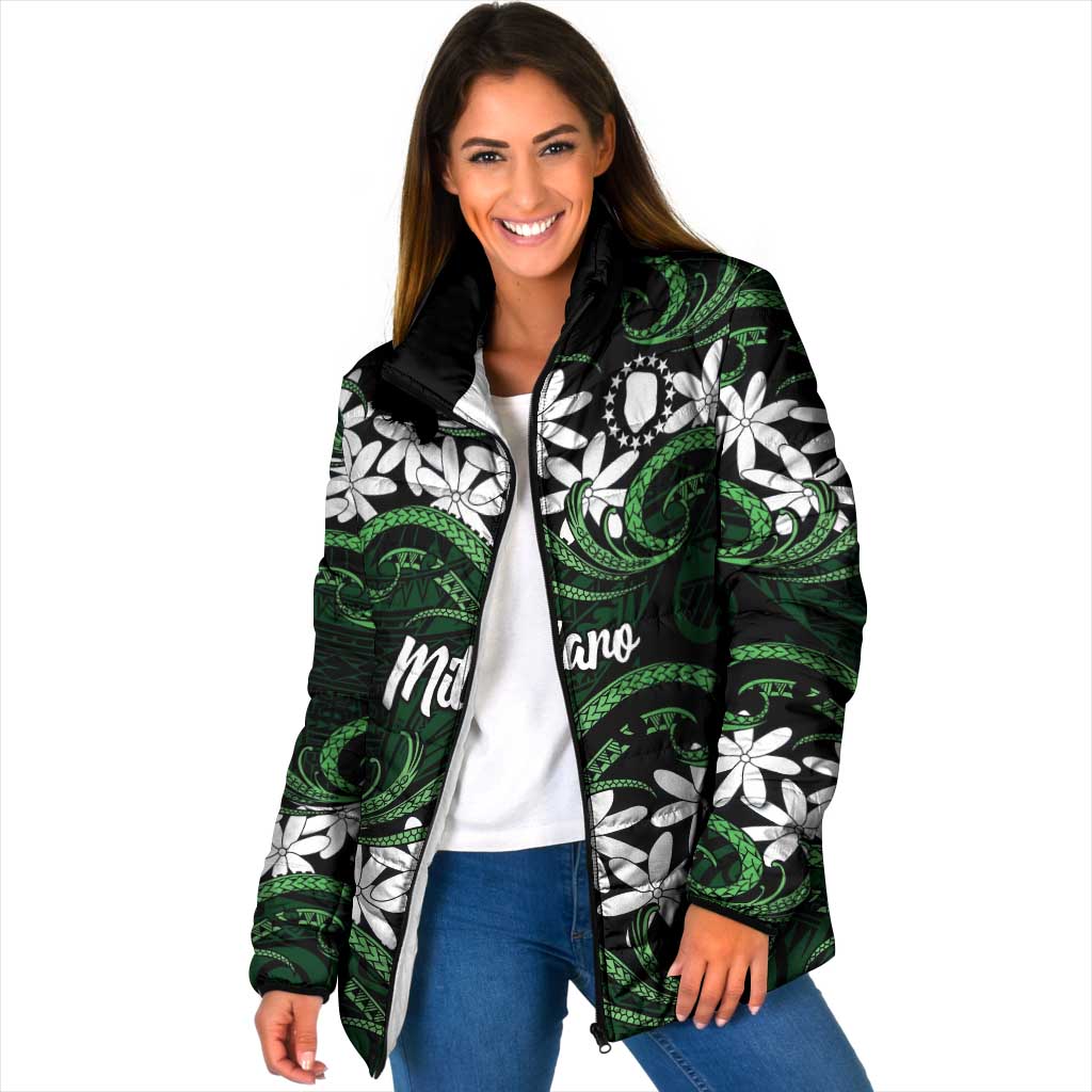 Personalised Cook Islands Mitiaro Padded Jacket Tiare Maori Polynesian Waves Tattoo