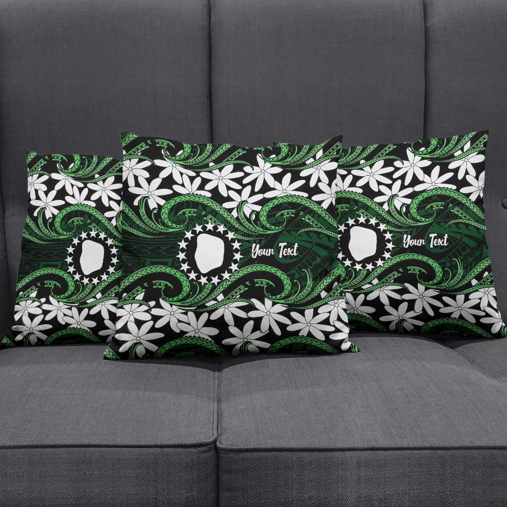 Personalised Cook Islands Mitiaro Pillow Cover Tiare Maori Polynesian Waves Tattoo