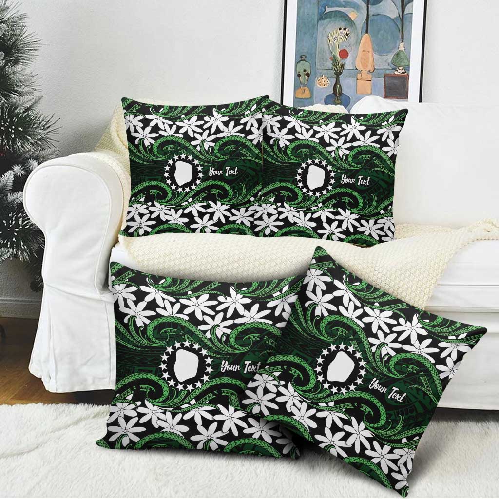 Personalised Cook Islands Mitiaro Pillow Cover Tiare Maori Polynesian Waves Tattoo