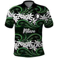 Personalised Cook Islands Mitiaro Polo Shirt Tiare Maori Polynesian Waves Tattoo LT14 Green - Polynesian Pride