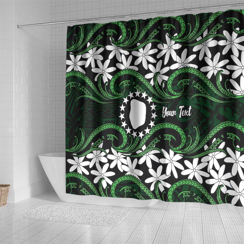Personalised Cook Islands Mitiaro Shower Curtain Tiare Maori Polynesian Waves Tattoo