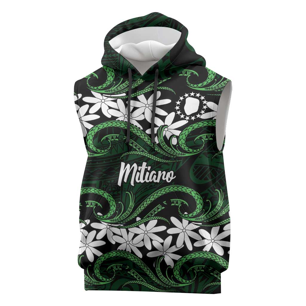 Personalised Cook Islands Mitiaro Sleeveless Hoodie Tiare Maori Polynesian Waves Tattoo LT14 Green - Polynesian Pride