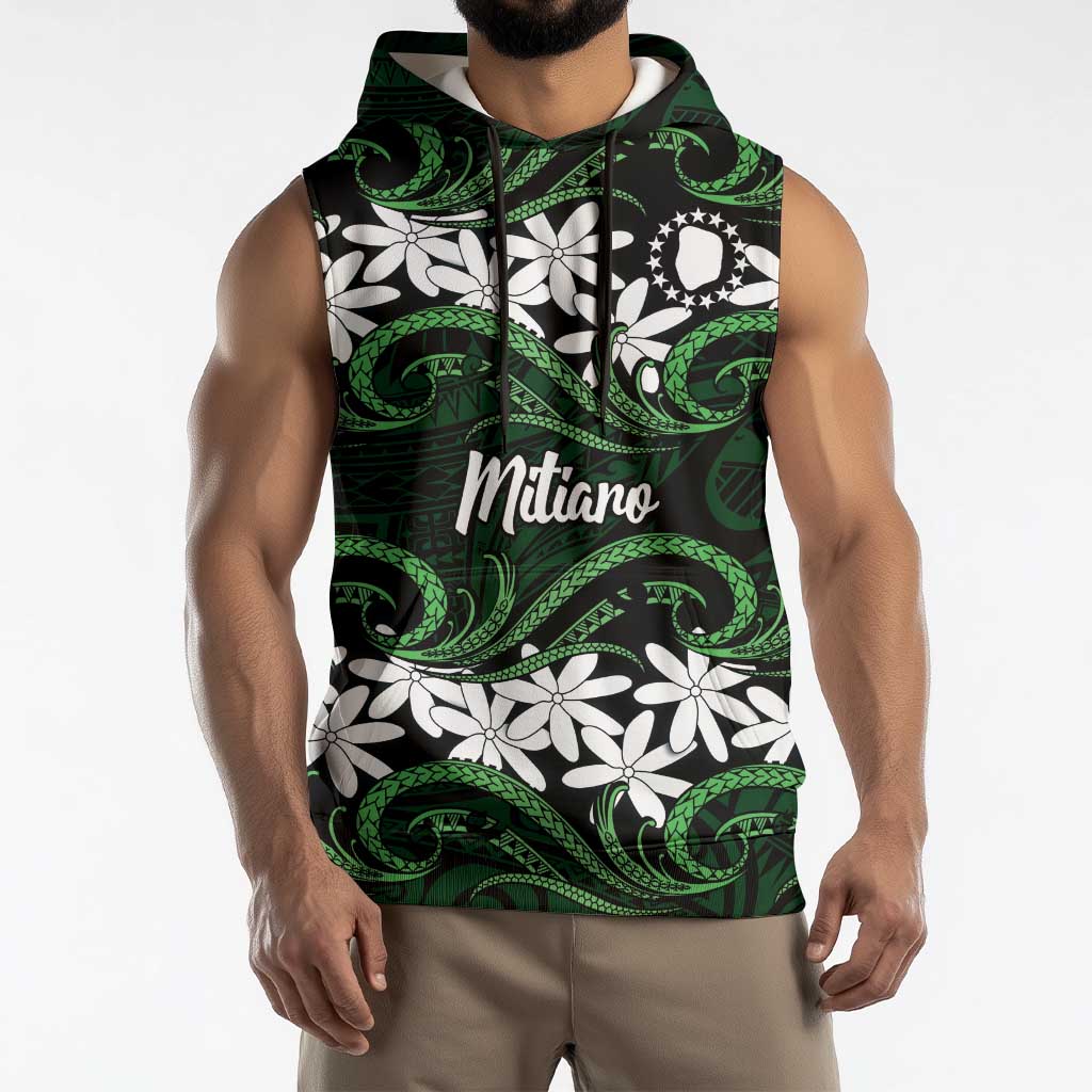 Personalised Cook Islands Mitiaro Sleeveless Hoodie Tiare Maori Polynesian Waves Tattoo