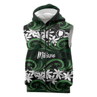 Personalised Cook Islands Mitiaro Sleeveless Zip Hoodie Tiare Maori Polynesian Waves Tattoo