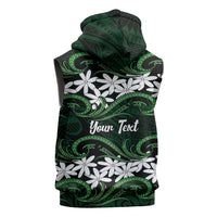 Personalised Cook Islands Mitiaro Sleeveless Zip Hoodie Tiare Maori Polynesian Waves Tattoo