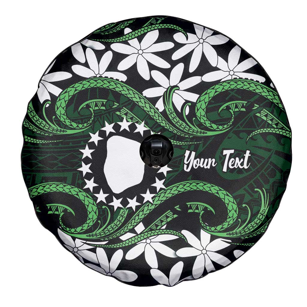 Personalised Cook Islands Mitiaro Spare Tire Cover Tiare Maori Polynesian Waves Tattoo