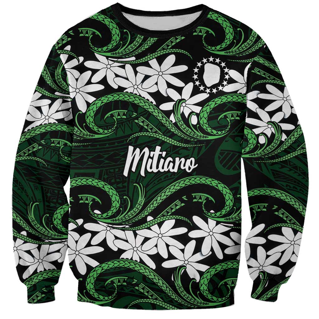 Personalised Cook Islands Mitiaro Sweatshirt Tiare Maori Polynesian Waves Tattoo