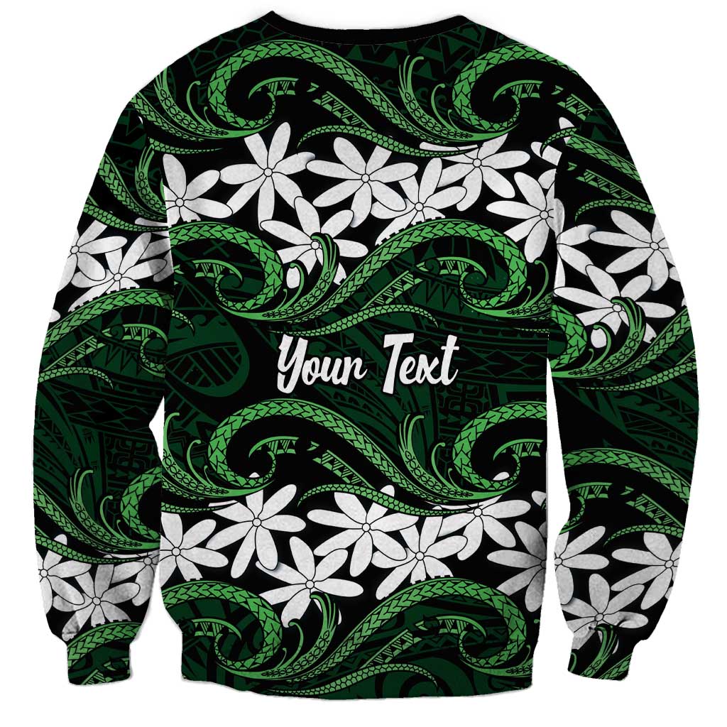 Personalised Cook Islands Mitiaro Sweatshirt Tiare Maori Polynesian Waves Tattoo