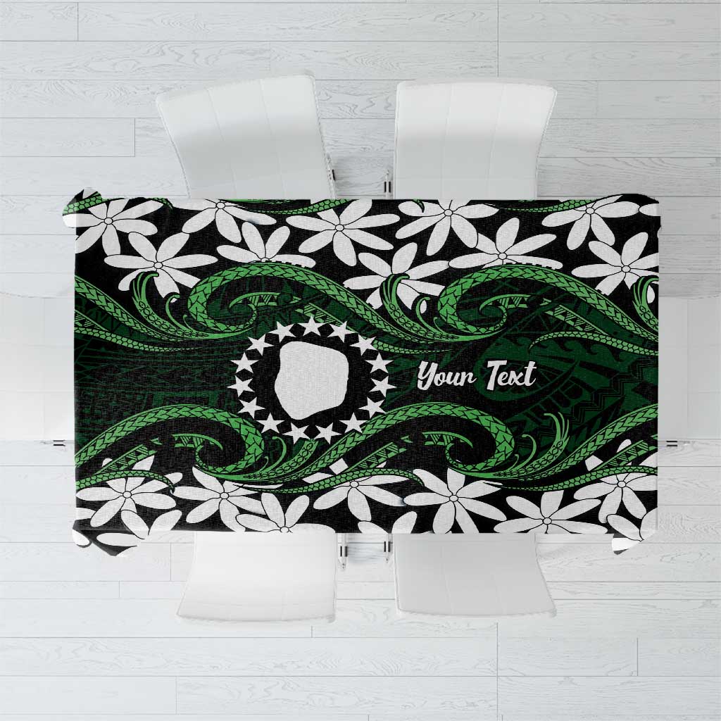 Personalised Cook Islands Mitiaro Tablecloth Tiare Maori Polynesian Waves Tattoo