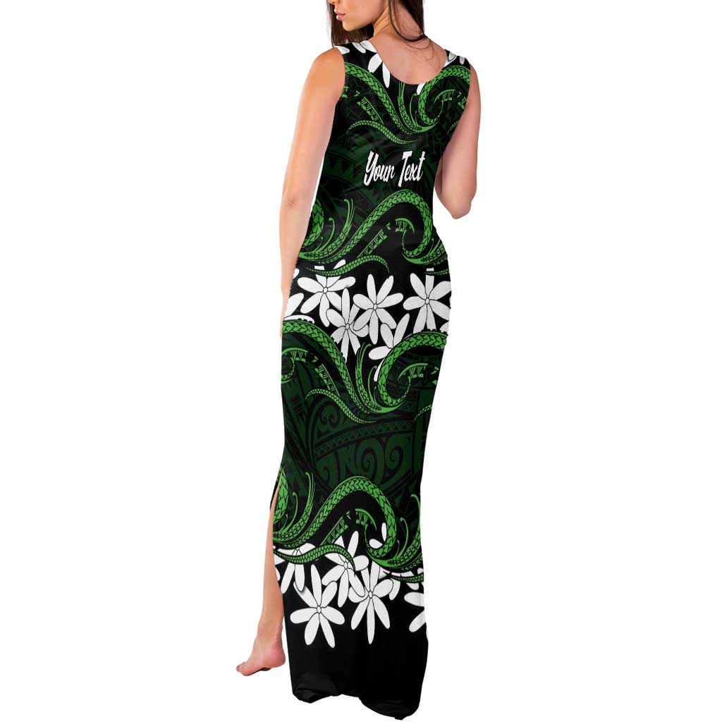 Personalised Cook Islands Mitiaro Tank Maxi Dress Tiare Maori Polynesian Waves Tattoo