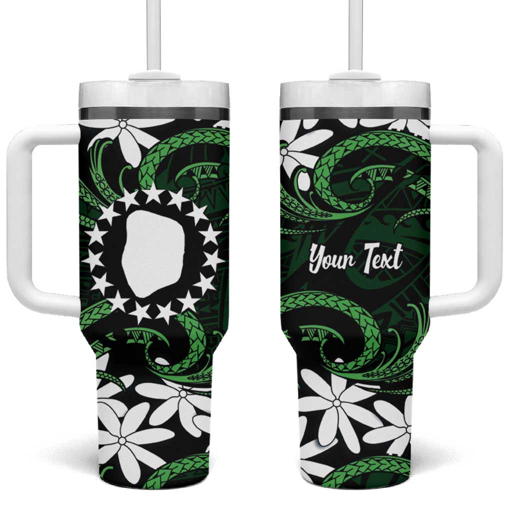 Personalised Cook Islands Mitiaro Tumbler With Handle Tiare Maori Polynesian Waves Tattoo LT14 One Size: 40 oz Green - Polynesian Pride