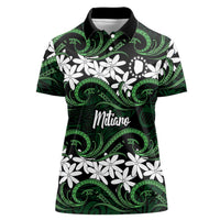 Personalised Cook Islands Mitiaro Women Polo Shirt Tiare Maori Polynesian Waves Tattoo LT14 Female Green - Polynesian Pride