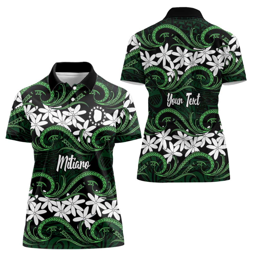 Personalised Cook Islands Mitiaro Women Polo Shirt Tiare Maori Polynesian Waves Tattoo LT14 - Polynesian Pride