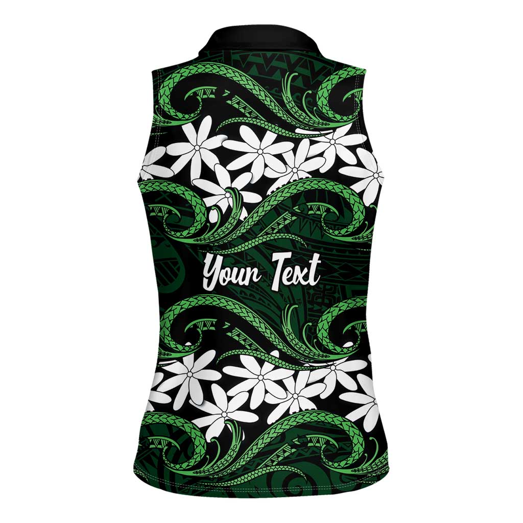 Personalised Cook Islands Mitiaro Women Sleeveless Polo Shirt Tiare Maori Polynesian Waves Tattoo LT14 - Polynesian Pride