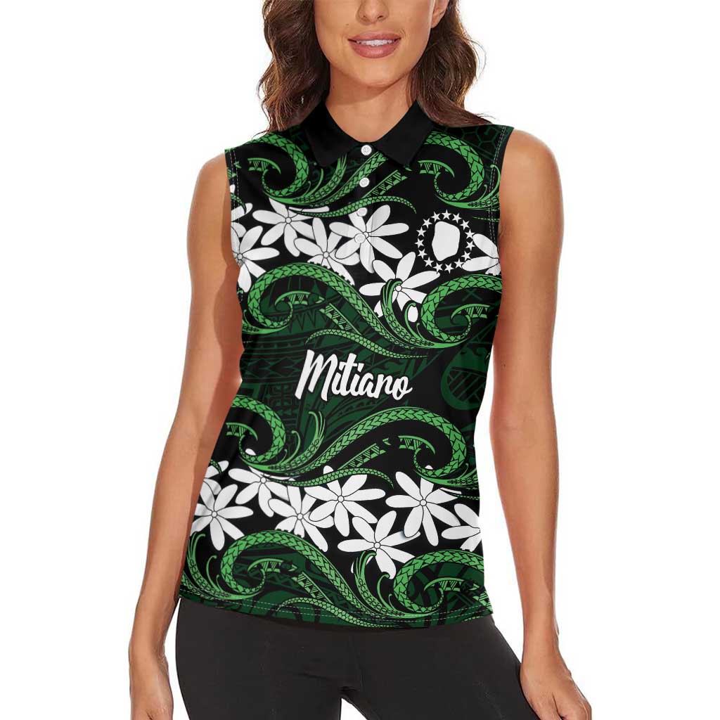 Personalised Cook Islands Mitiaro Women Sleeveless Polo Shirt Tiare Maori Polynesian Waves Tattoo LT14 - Polynesian Pride