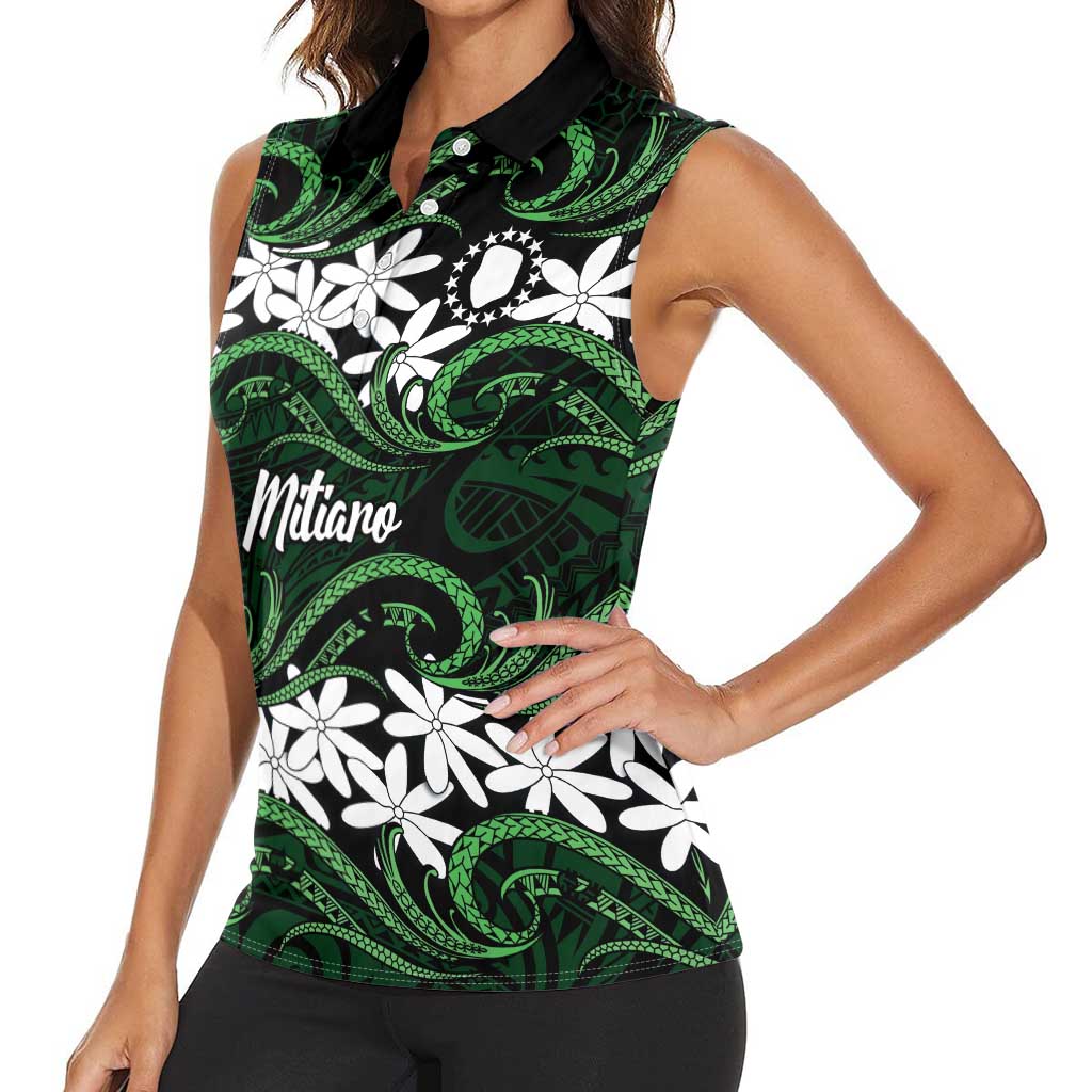 Personalised Cook Islands Mitiaro Women Sleeveless Polo Shirt Tiare Maori Polynesian Waves Tattoo LT14 - Polynesian Pride