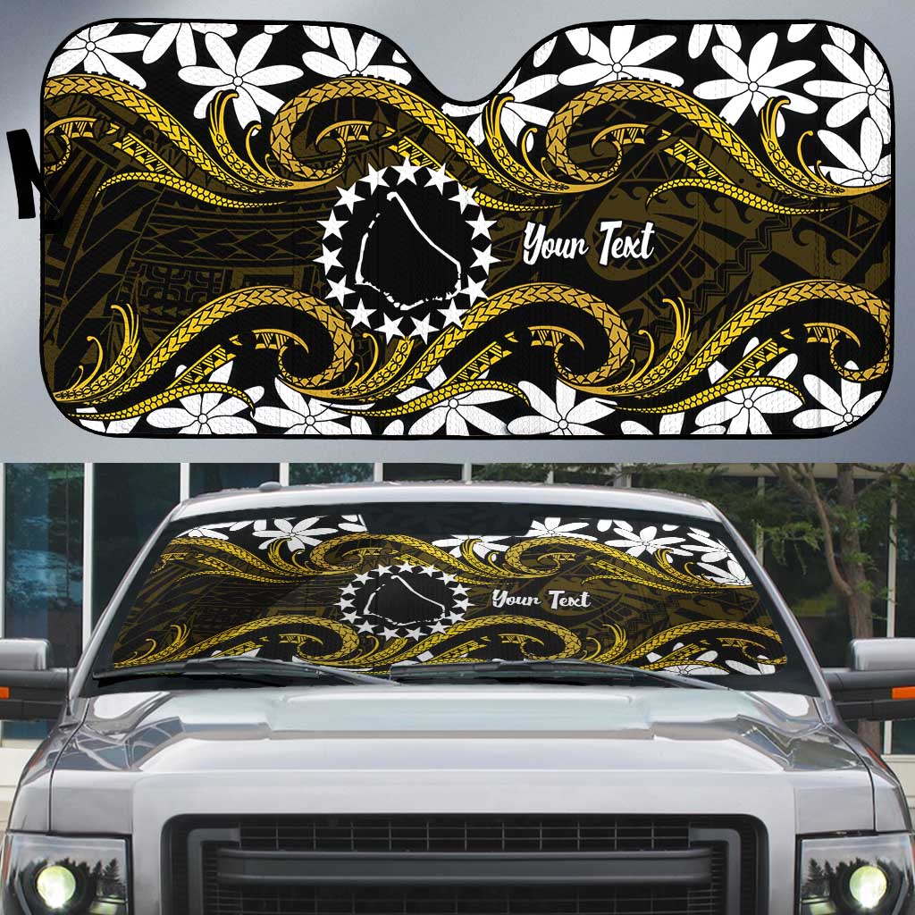 Personalised Cook Islands Manihiki Auto Sun Shade Tiare Maori Polynesian Waves Tattoo LT14 Gold - Polynesian Pride