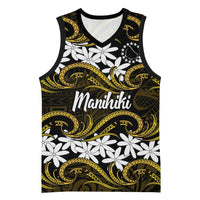 Personalised Cook Islands Manihiki Basketball Jersey Tiare Maori Polynesian Waves Tattoo