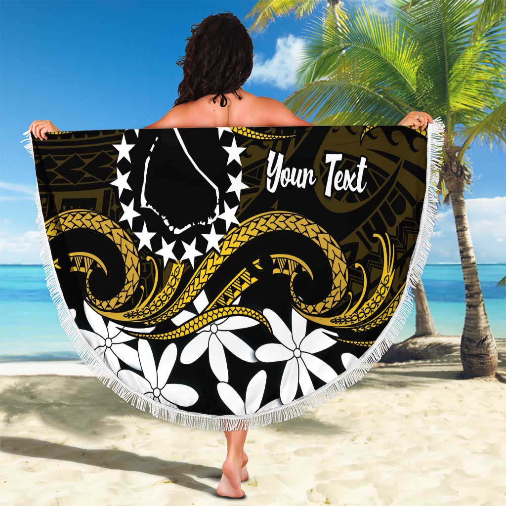 Personalised Cook Islands Manihiki Beach Blanket Tiare Maori Polynesian Waves Tattoo