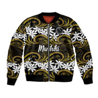 Personalised Cook Islands Manihiki Bomber Jacket Tiare Maori Polynesian Waves Tattoo