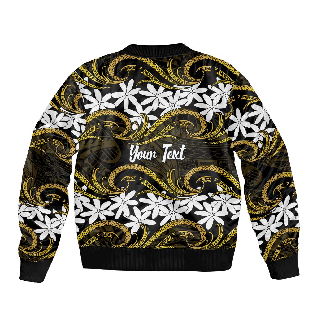 Personalised Cook Islands Manihiki Bomber Jacket Tiare Maori Polynesian Waves Tattoo