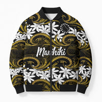 Personalised Cook Islands Manihiki Bomber Puffer Jacket Tiare Maori Polynesian Waves Tattoo