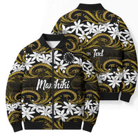 Personalised Cook Islands Manihiki Bomber Puffer Jacket Tiare Maori Polynesian Waves Tattoo