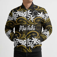 Personalised Cook Islands Manihiki Bomber Puffer Jacket Tiare Maori Polynesian Waves Tattoo
