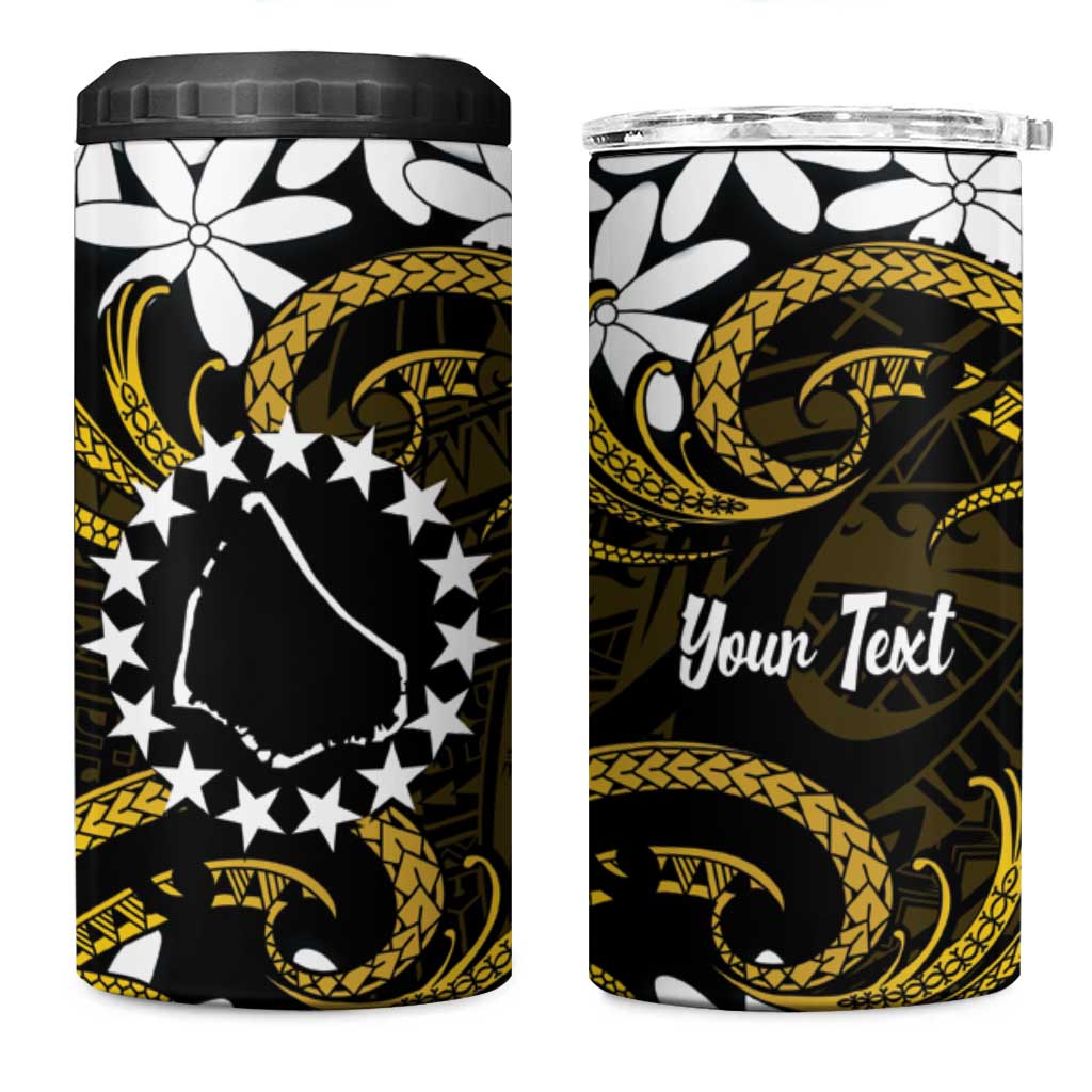 Personalised Cook Islands Manihiki 4 in 1 Can Cooler Tumbler Tiare Maori Polynesian Waves Tattoo