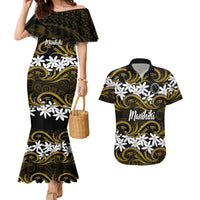 Personalised Cook Islands Manihiki Couples Matching Mermaid Dress and Hawaiian Shirt Tiare Maori Polynesian Waves Tattoo