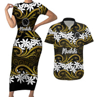 Personalised Cook Islands Manihiki Couples Matching Short Sleeve Bodycon Dress and Hawaiian Shirt Tiare Maori Polynesian Waves Tattoo