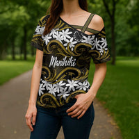 Personalised Cook Islands Manihiki Cross Shoulder Shirt Tiare Maori Polynesian Waves Tattoo