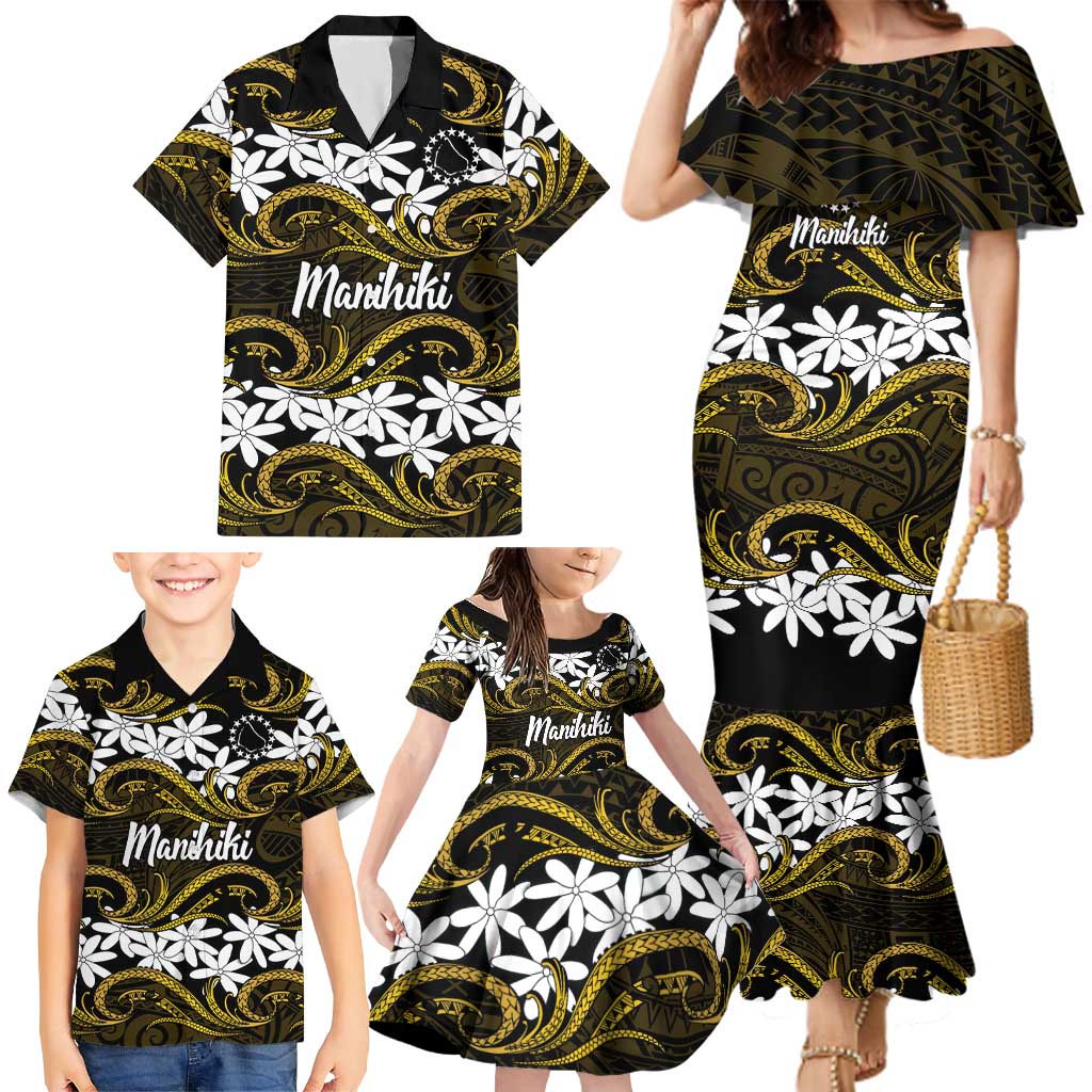 Personalised Cook Islands Manihiki Family Matching Mermaid Dress and Hawaiian Shirt Tiare Maori Polynesian Waves Tattoo