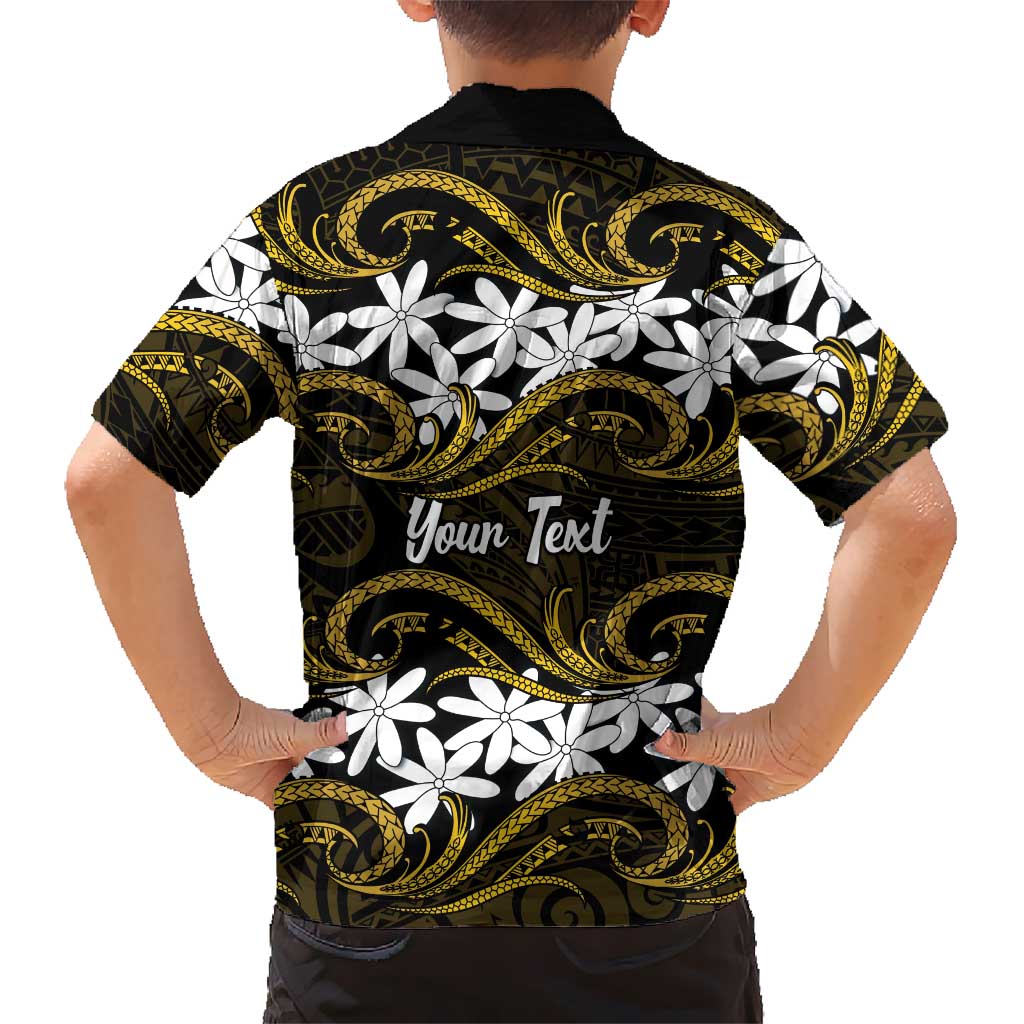 Personalised Cook Islands Manihiki Family Matching Off Shoulder Short Dress and Hawaiian Shirt Tiare Maori Polynesian Waves Tattoo LT14 - Polynesian Pride
