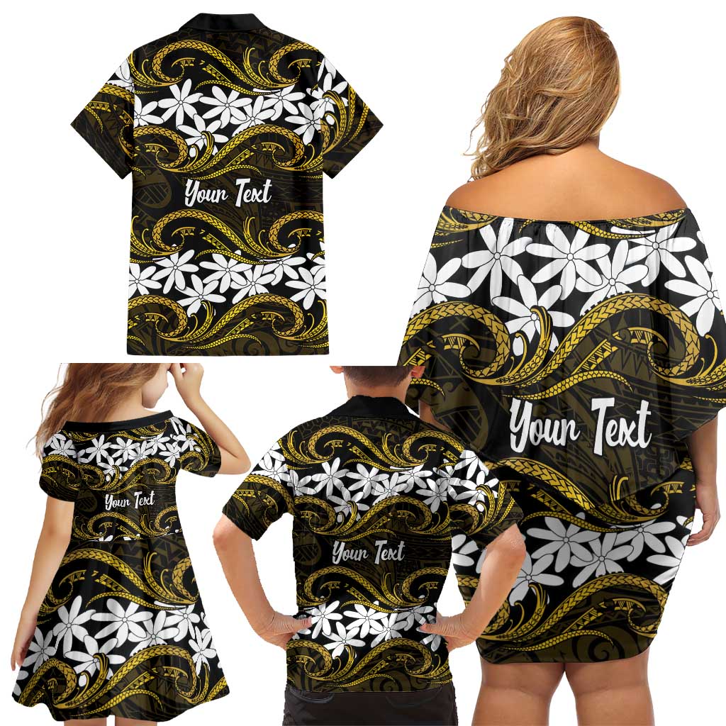 Personalised Cook Islands Manihiki Family Matching Off Shoulder Short Dress and Hawaiian Shirt Tiare Maori Polynesian Waves Tattoo LT14 - Polynesian Pride
