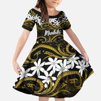 Personalised Cook Islands Manihiki Family Matching Tank Maxi Dress and Hawaiian Shirt Tiare Maori Polynesian Waves Tattoo LT14 Daughter's Dress Gold - Polynesian Pride