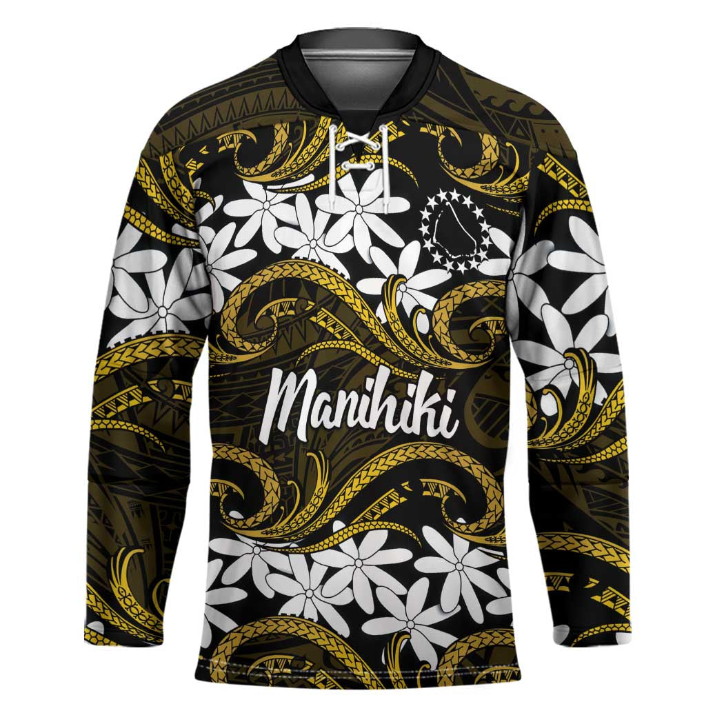Personalised Cook Islands Manihiki Hockey Jersey Tiare Maori Polynesian Waves Tattoo