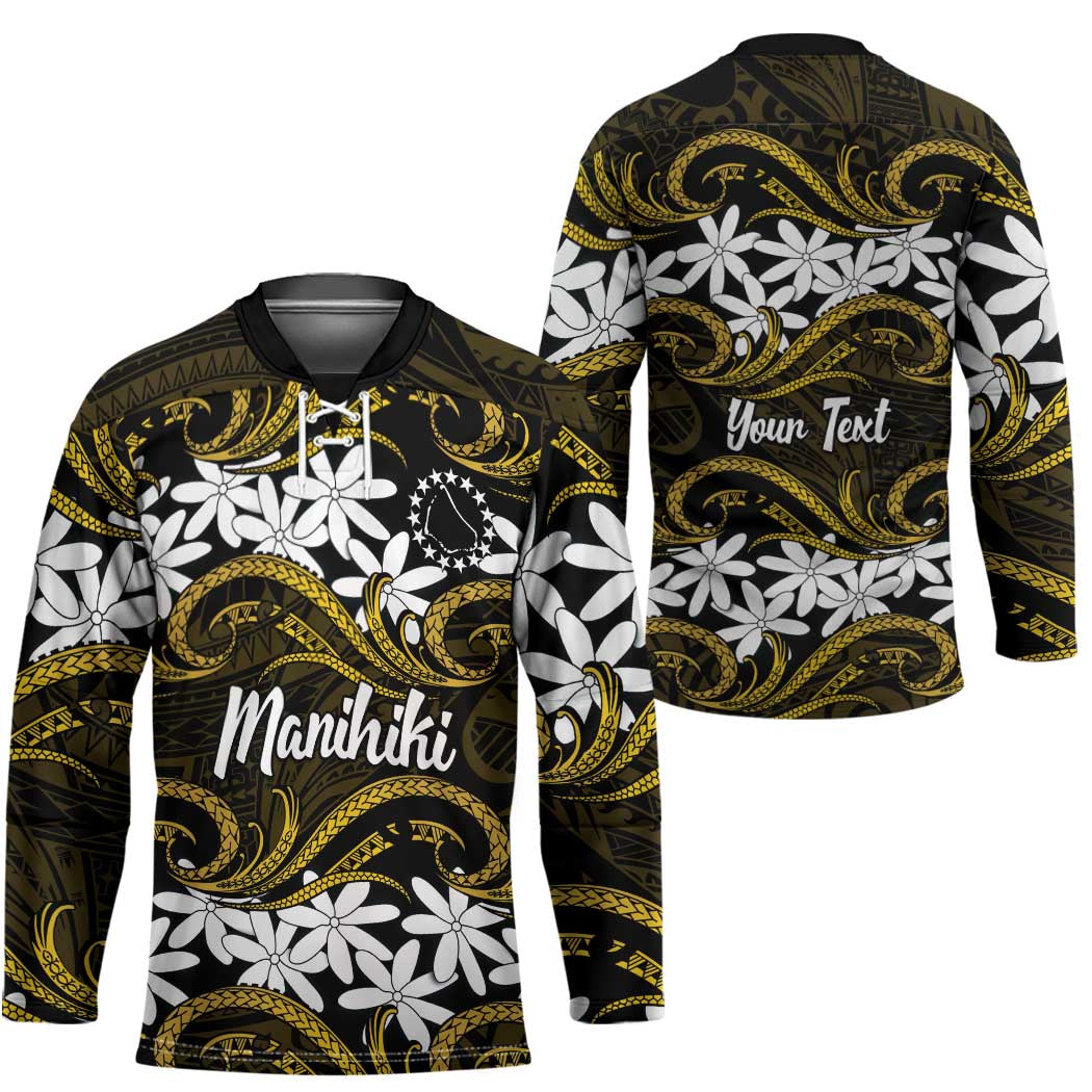 Personalised Cook Islands Manihiki Hockey Jersey Tiare Maori Polynesian Waves Tattoo