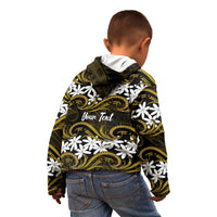 Personalised Cook Islands Manihiki Kid Hoodie Tiare Maori Polynesian Waves Tattoo