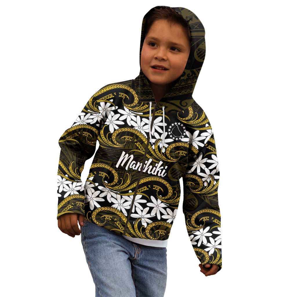 Personalised Cook Islands Manihiki Kid Hoodie Tiare Maori Polynesian Waves Tattoo