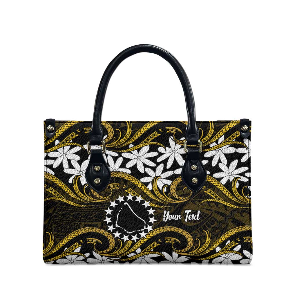 Personalised Cook Islands Manihiki Leather Bag Tiare Maori Polynesian Waves Tattoo