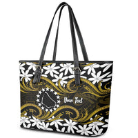 Personalised Cook Islands Manihiki Leather Tote Bag Tiare Maori Polynesian Waves Tattoo