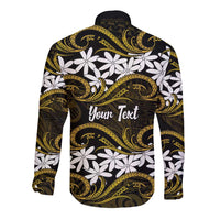 Personalised Cook Islands Manihiki Long Sleeve Button Shirt Tiare Maori Polynesian Waves Tattoo