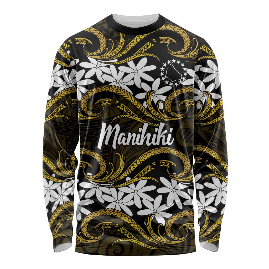 Personalised Cook Islands Manihiki Long Sleeve Shirt Tiare Maori Polynesian Waves Tattoo