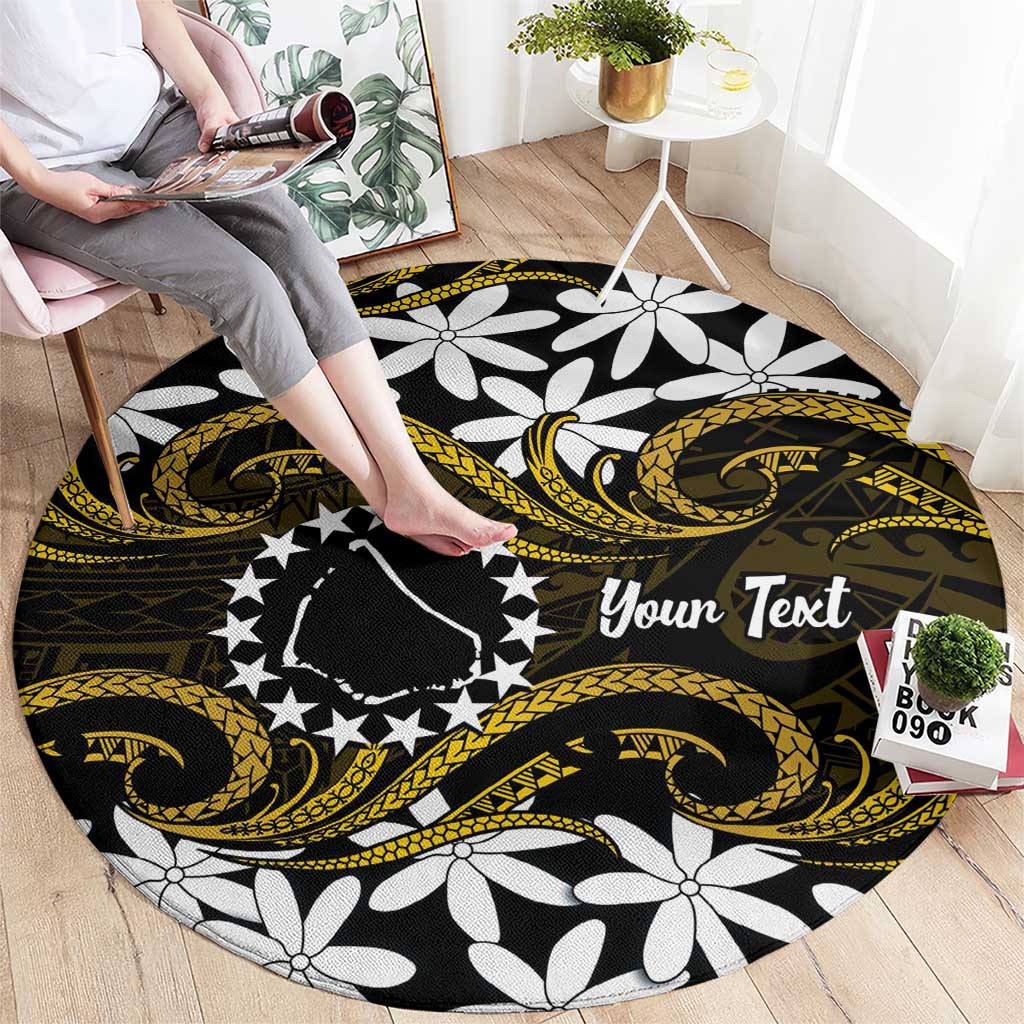Personalised Cook Islands Manihiki Round Carpet Tiare Maori Polynesian Waves Tattoo