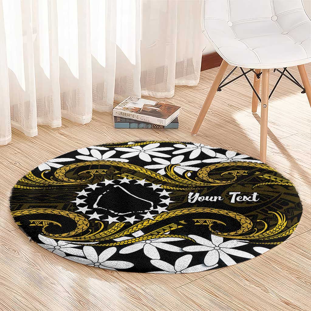 Personalised Cook Islands Manihiki Round Carpet Tiare Maori Polynesian Waves Tattoo